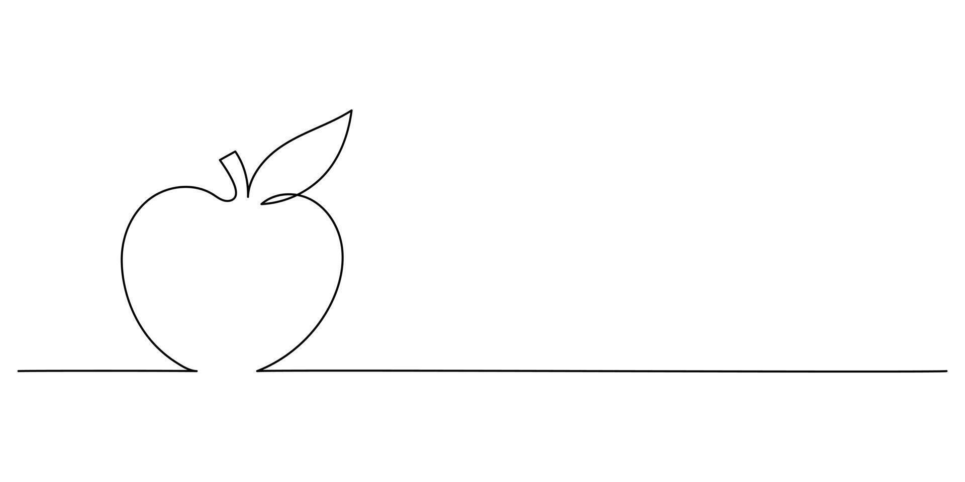 Apple fruits in the style of continuous line drawing. A minimalistic sketch of a healthy drawing of a black line on a white background. illustration of food vector