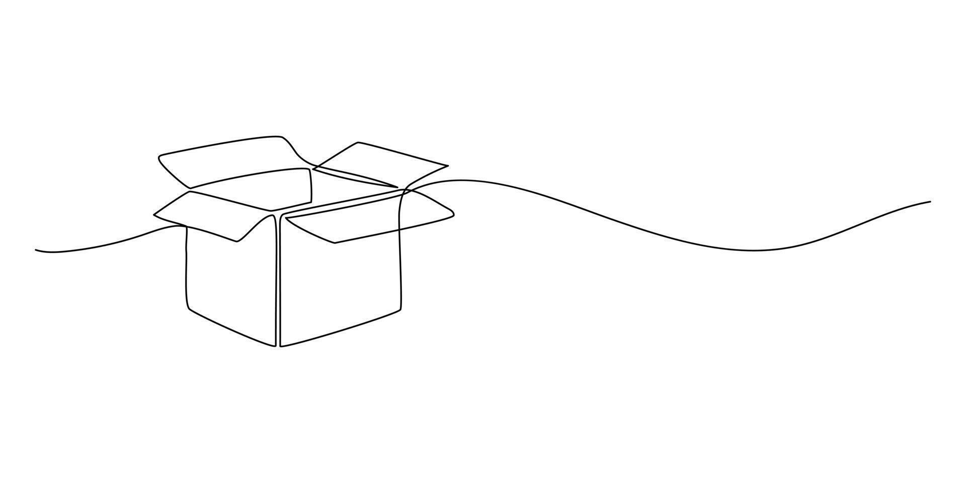 one line drawing of cardboard box on white background Concept of online shopping, fast delivery, cardboard box, delivery and packaging. Cardboard box, moving in doodle style. illustration vector