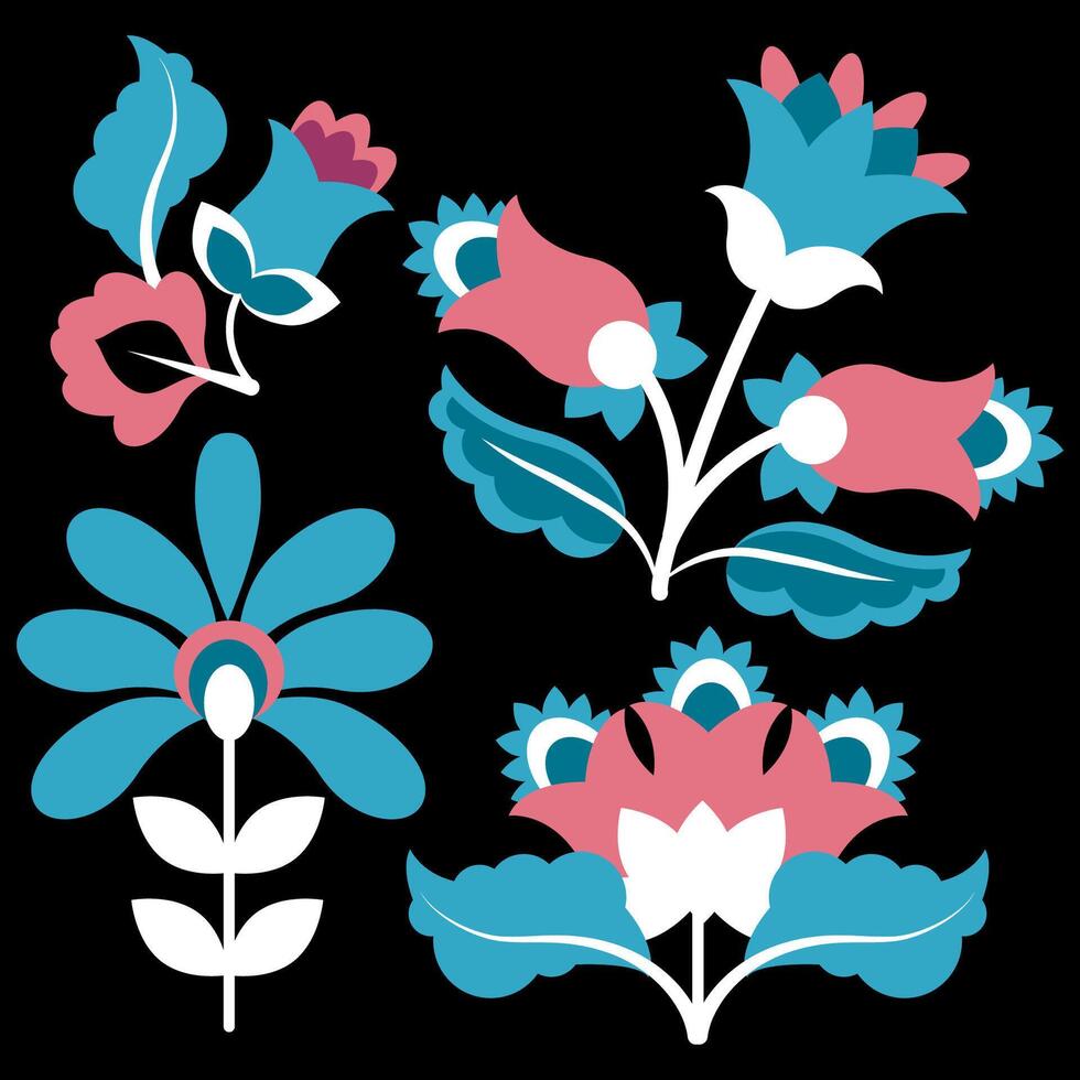 Set of Mexican ethnic flowers for embroidery vector