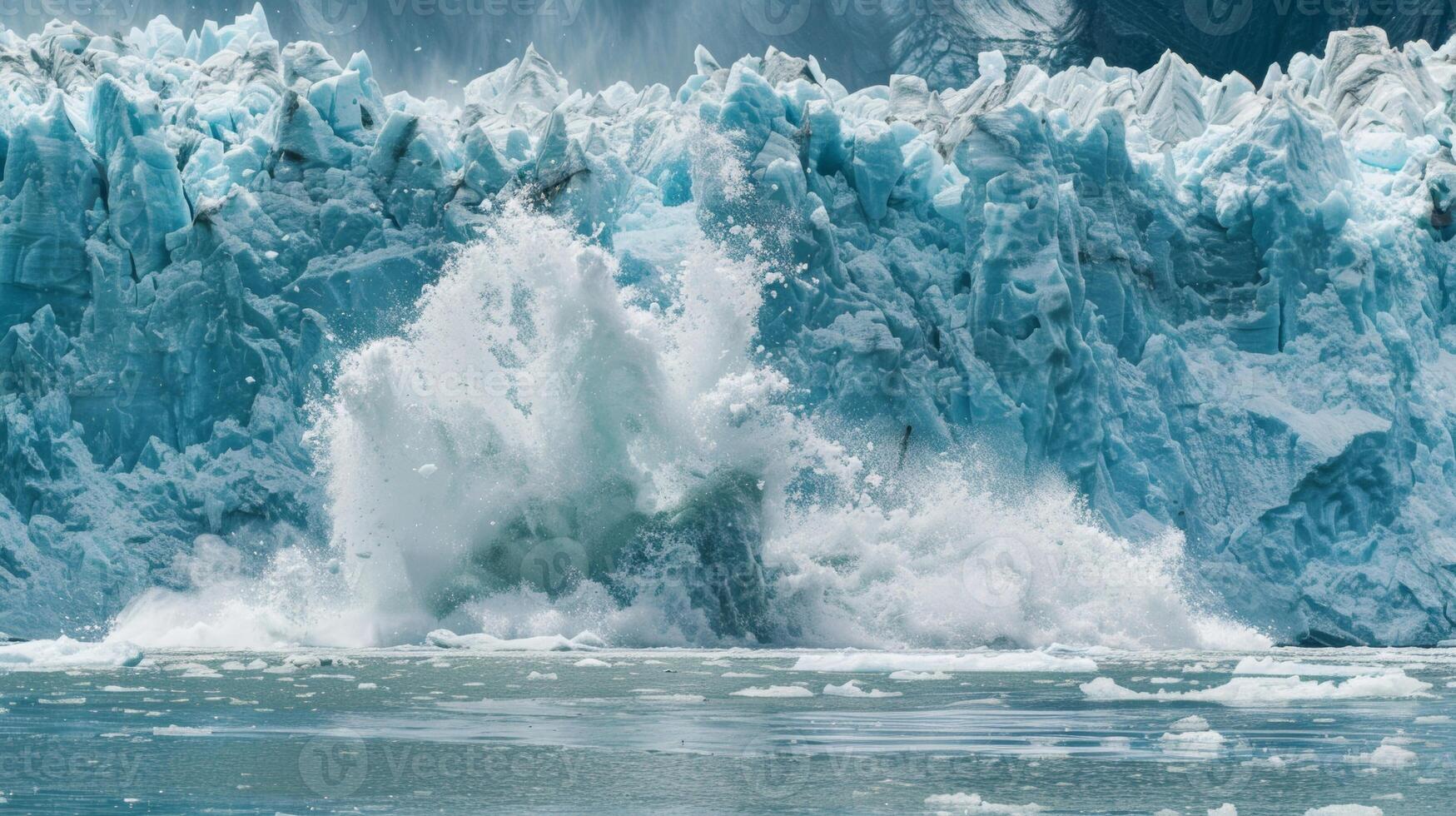 melting glacier with a calving iceberg, climate change evidence photo