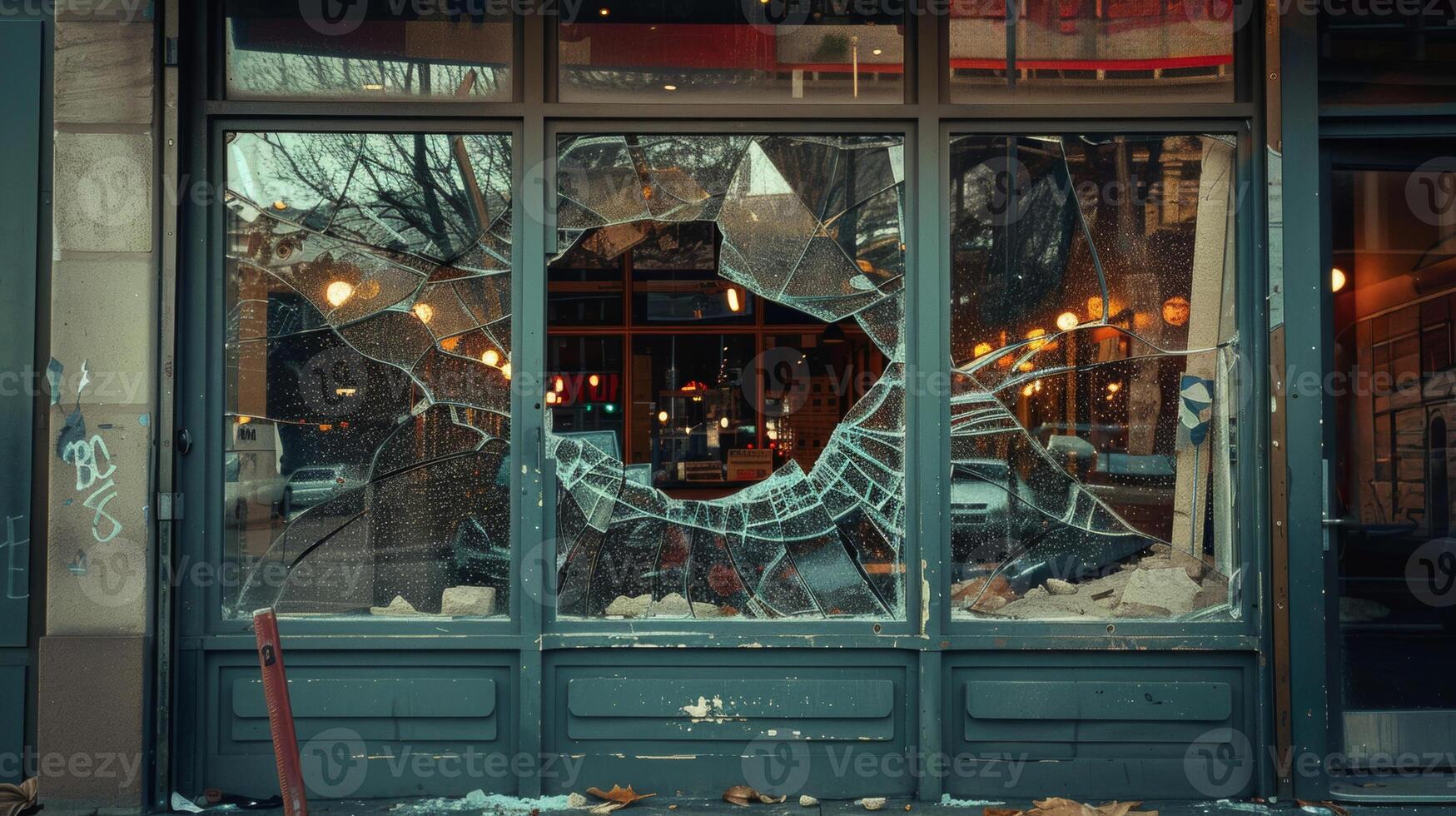 roto ventana de un destrozado escaparate foto