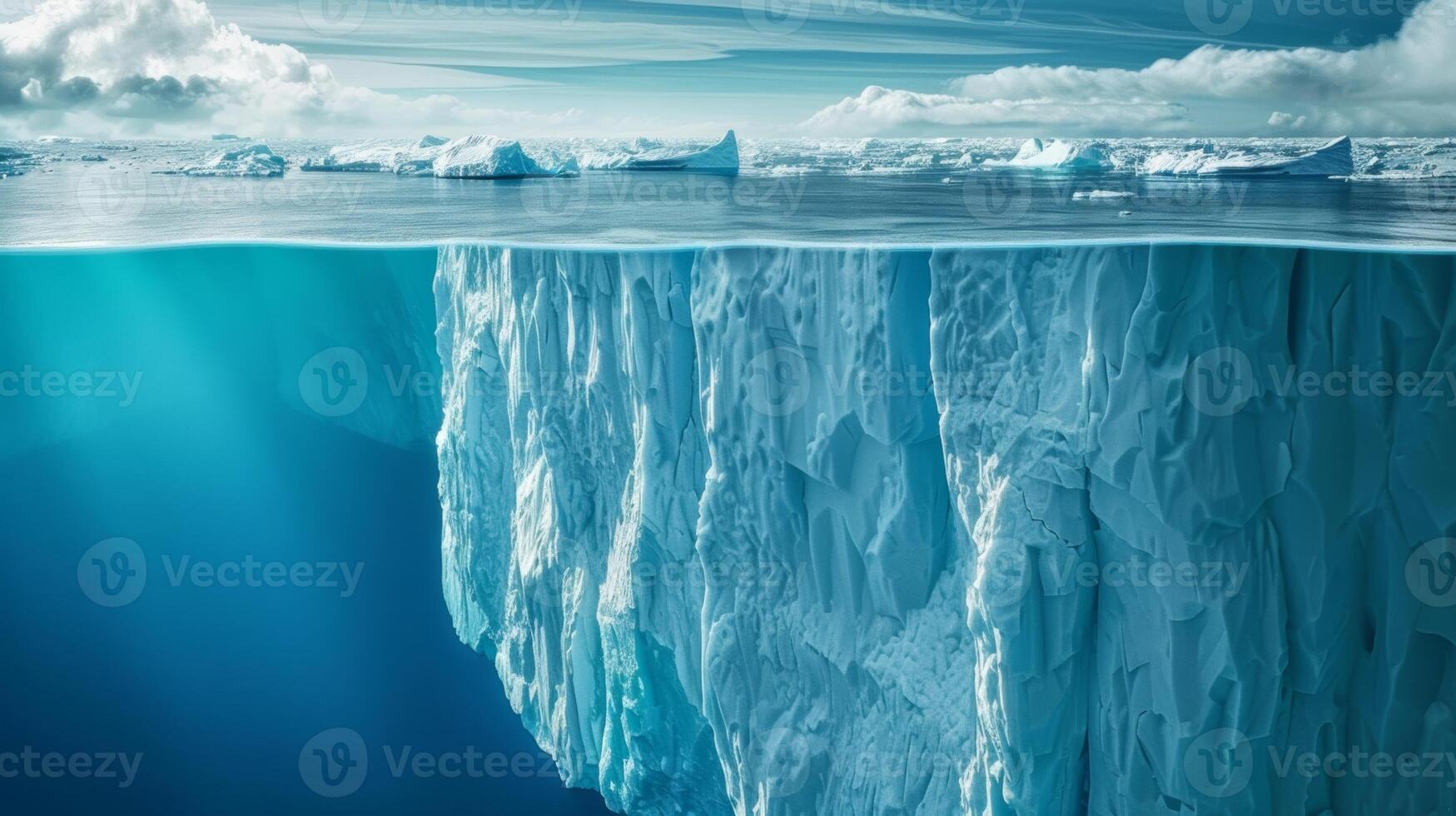 melting glacier with a calving iceberg, climate change evidence photo