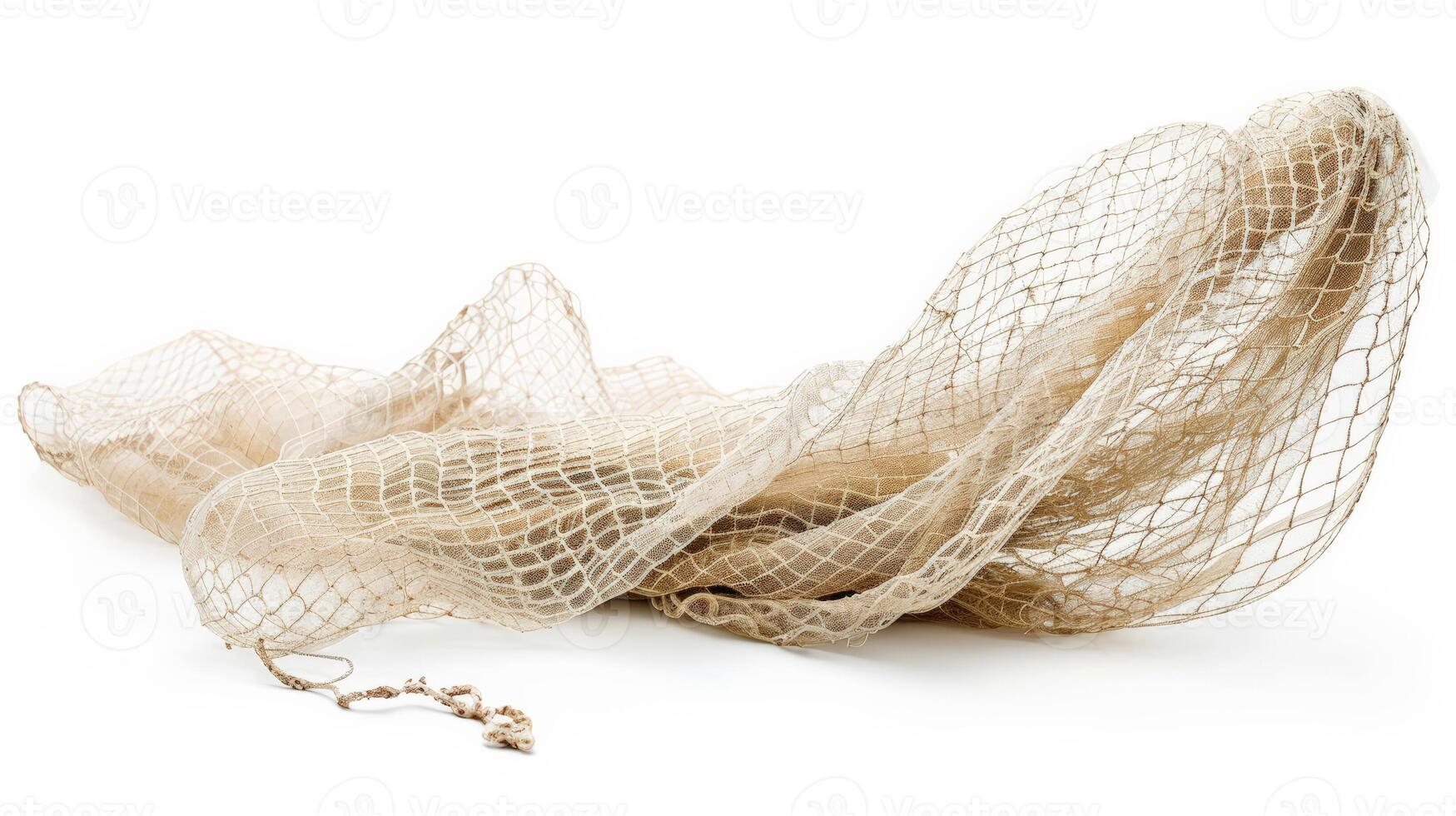 Overfishing issue with an empty fishing net, symbolizing scarcity, isolated on white background photo