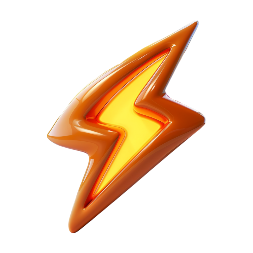 lightning icon, 3d illustration, isolated on transparent background, generated ai png