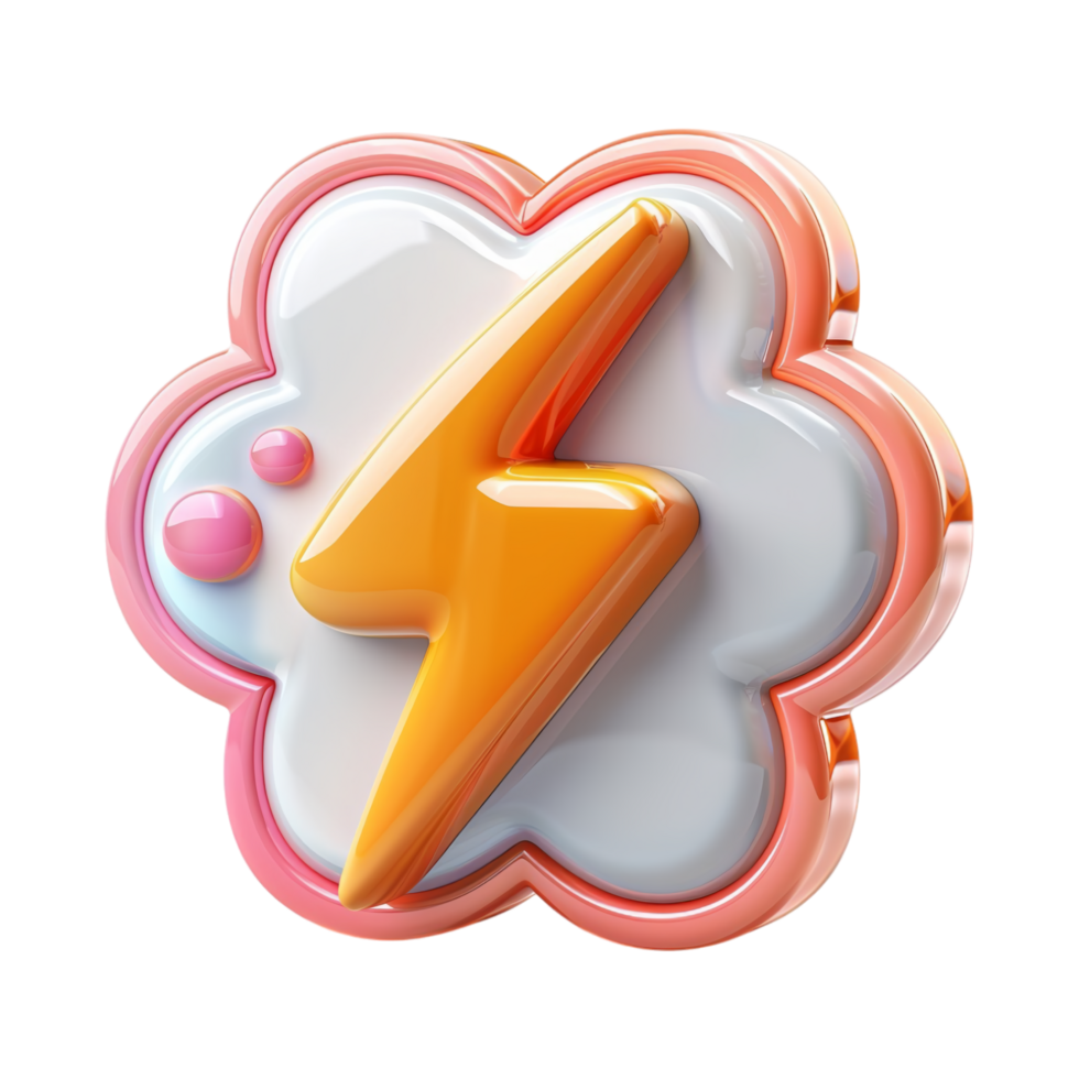 lightning icon, 3d illustration, isolated on transparent background, generated ai png