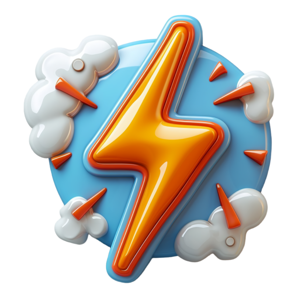 lightning icon, 3d illustration, isolated on transparent background, generated ai png