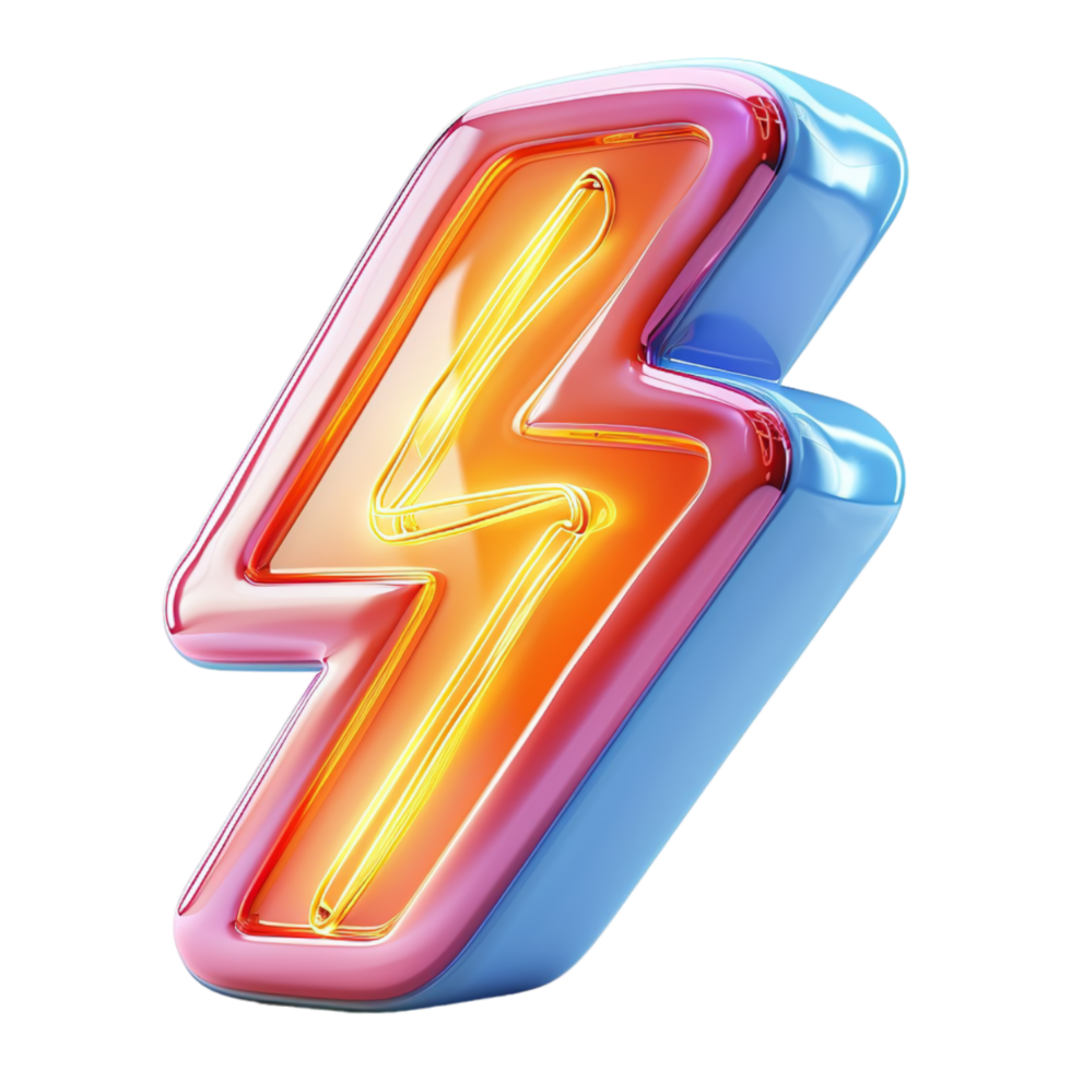 lightning icon, 3d illustration, isolated on transparent background, generated ai png