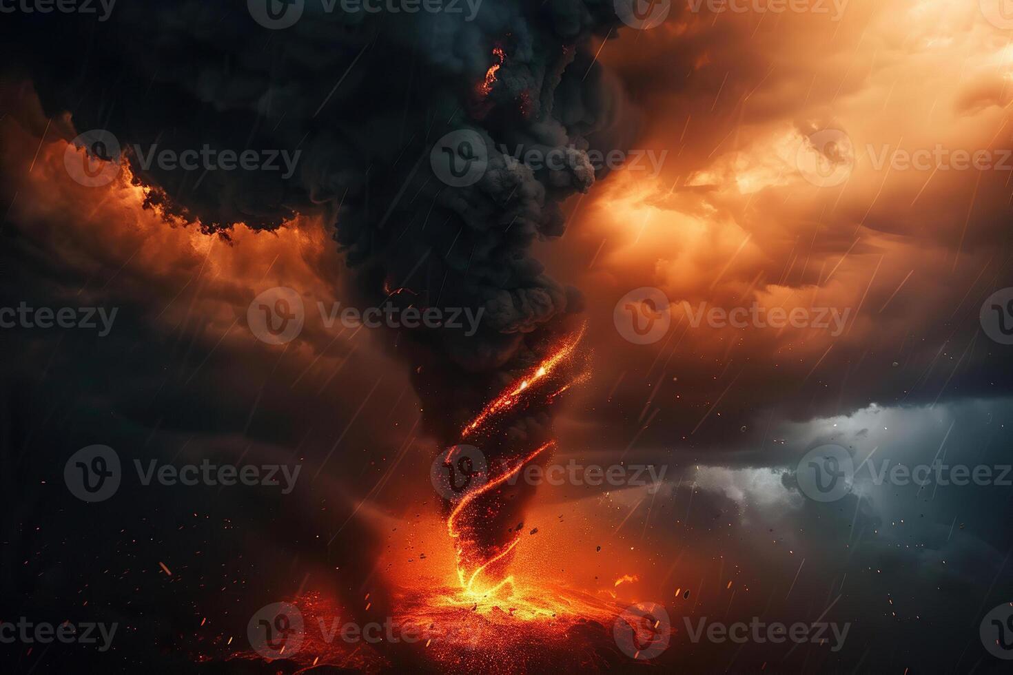 Scary huge hurricane fire tornado, apocalyptic dramatic background photo