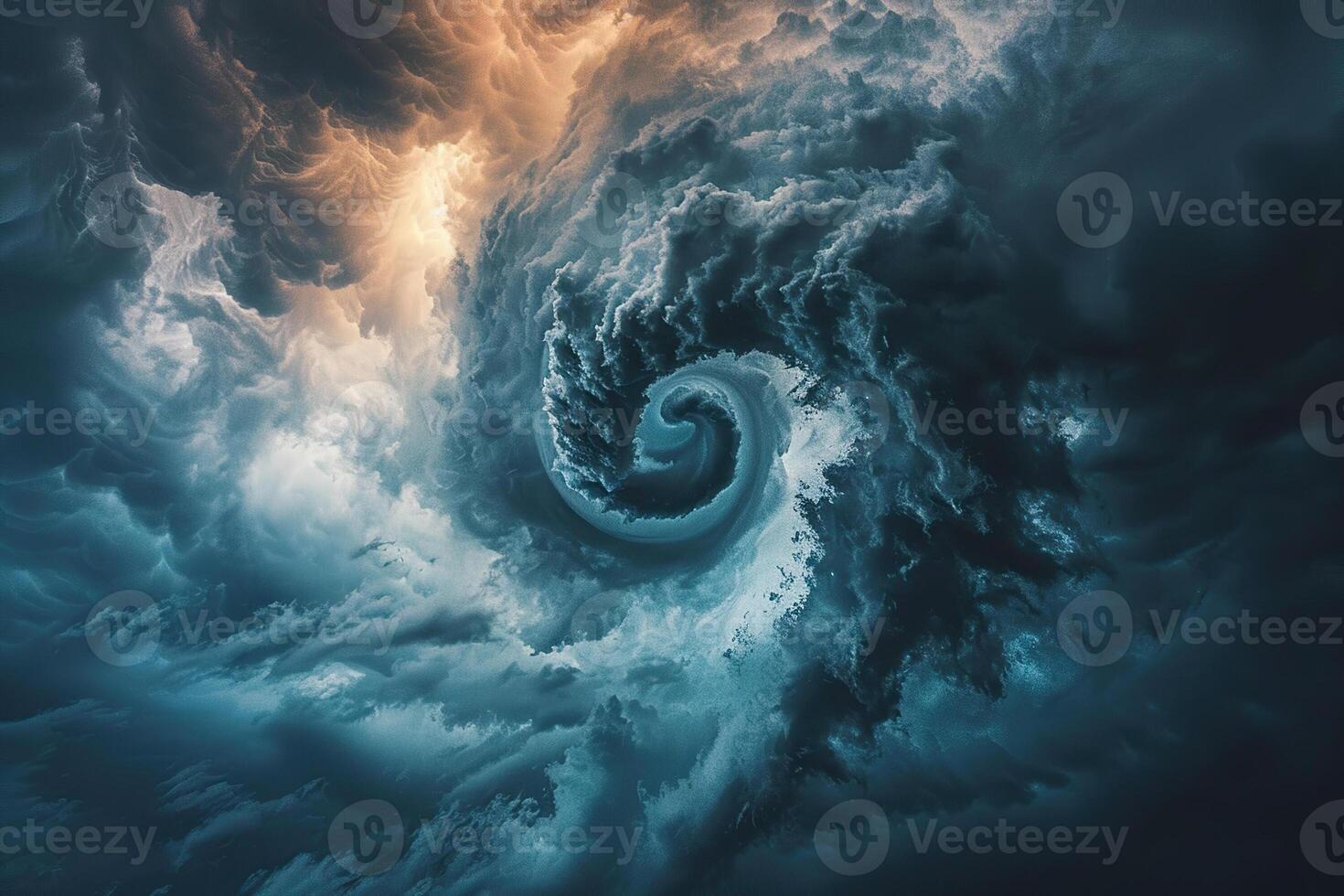 Scary huge hurricane typhoon over ocean, apocalyptic dramatic background photo