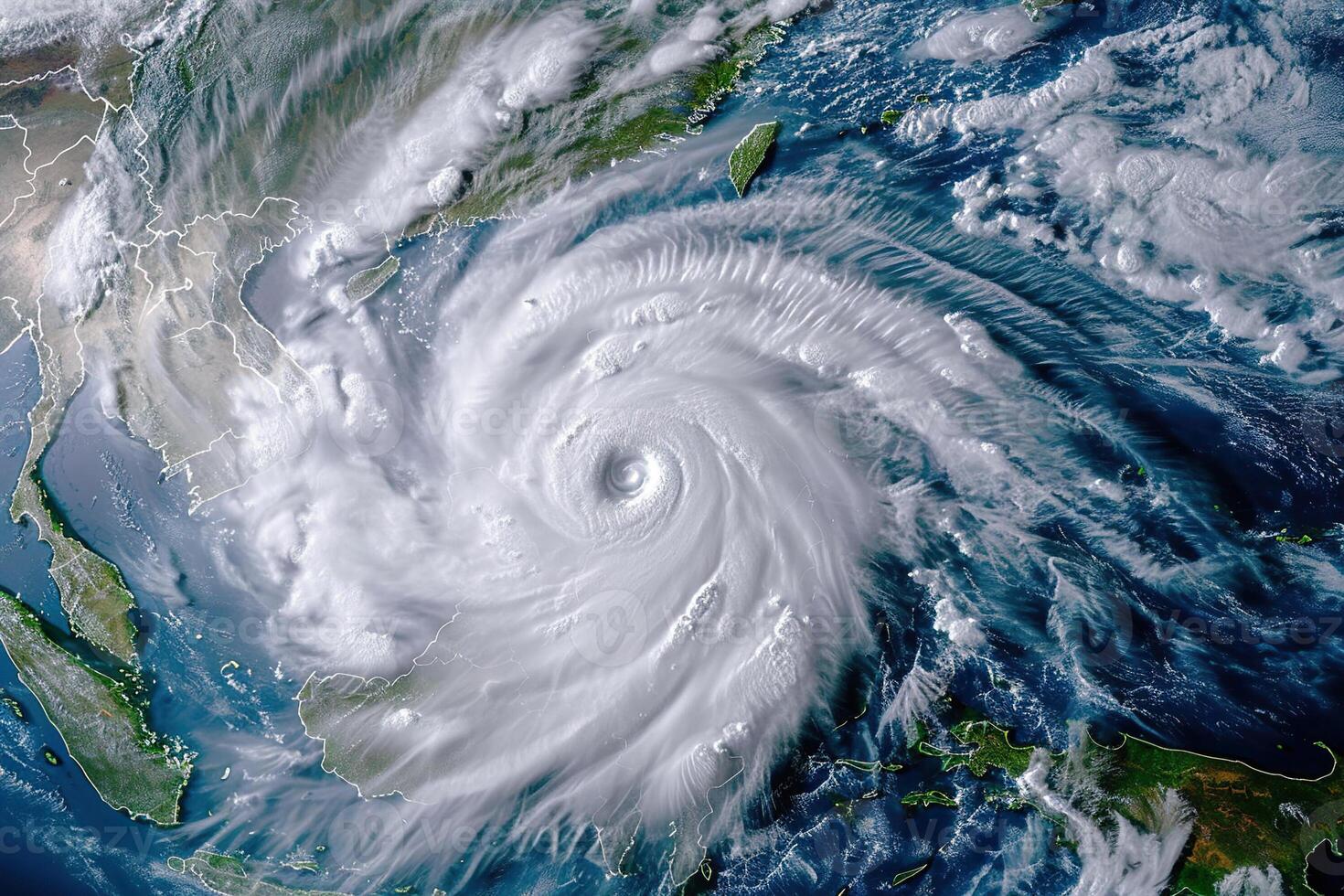 Scary huge hurricane typhoon over ocean, apocalyptic dramatic background photo
