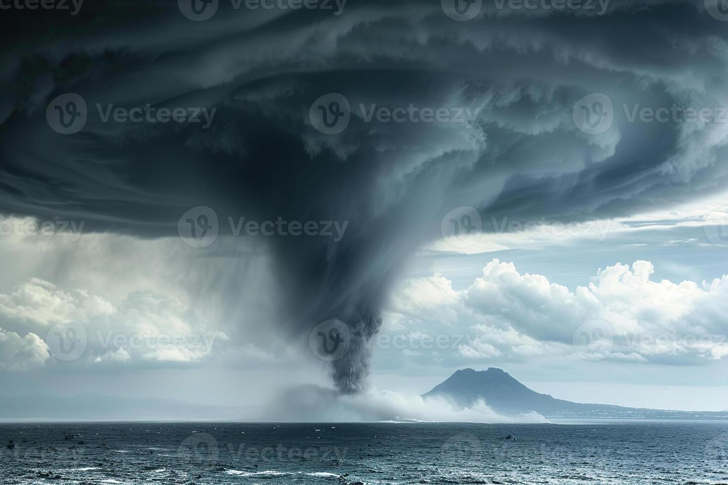 Scary huge hurricane typhoon over ocean, apocalyptic dramatic background photo