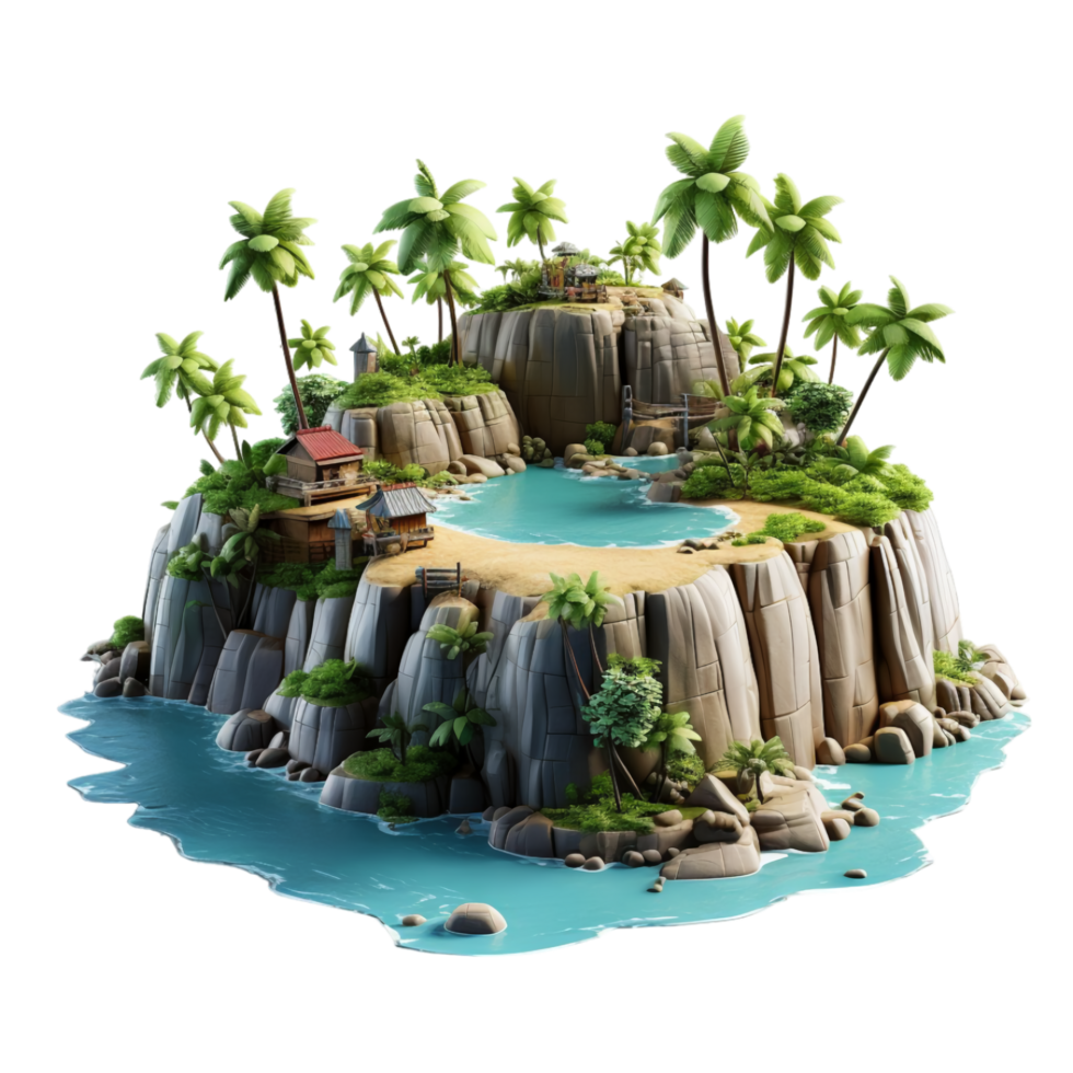 3d illustration de petit île vue icône isolé sur transparent arrière-plan, généré ai png