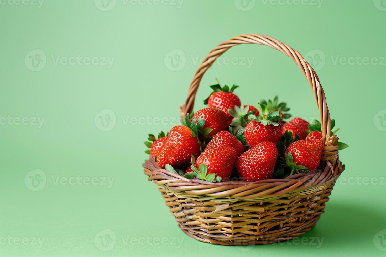 basket of organic strawberries isolated on a soft green gradient background photo