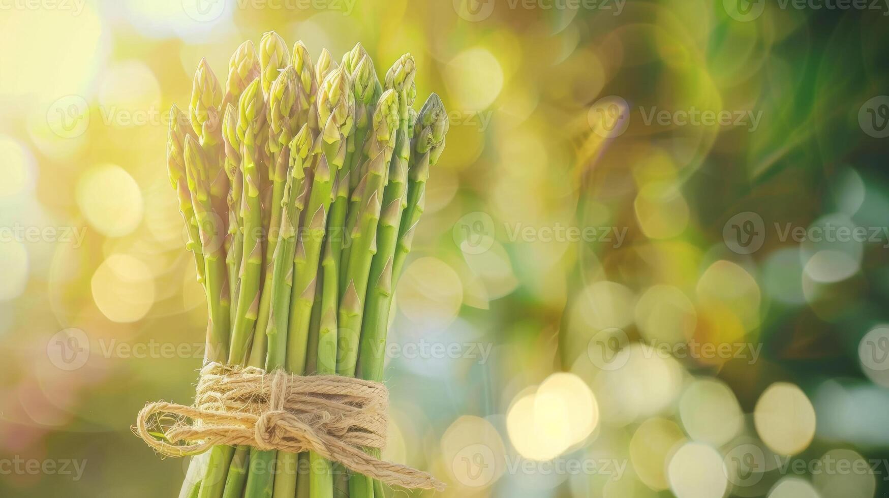 organic asparagus bundle, morning light, gradient natural backdrop photo