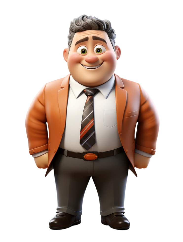 grasa jefe empresario 3d dibujos animados personaje, generado ai png