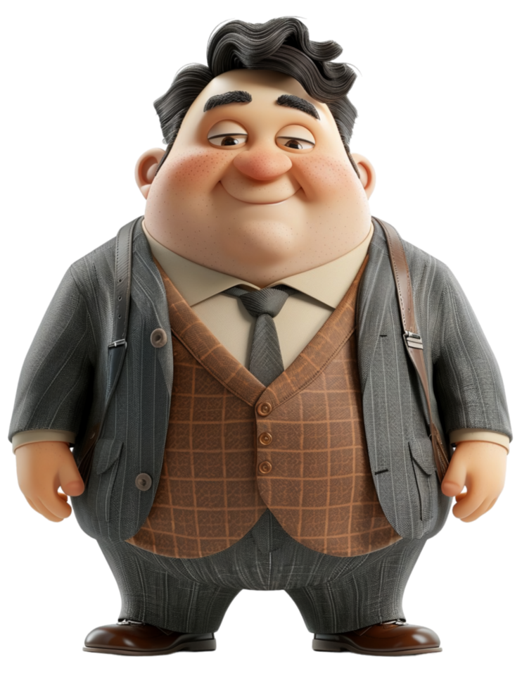 Fat boss businessman 3D cartoon character, generated ai 44635538 PNG