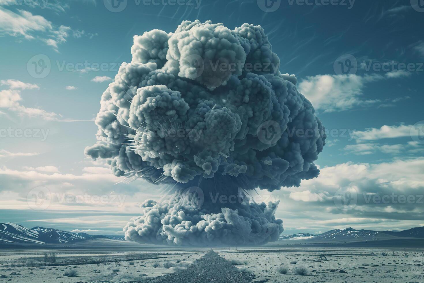 Scary nuclear explosion in outdoor, mushroom cloud of nuclear weapons photo