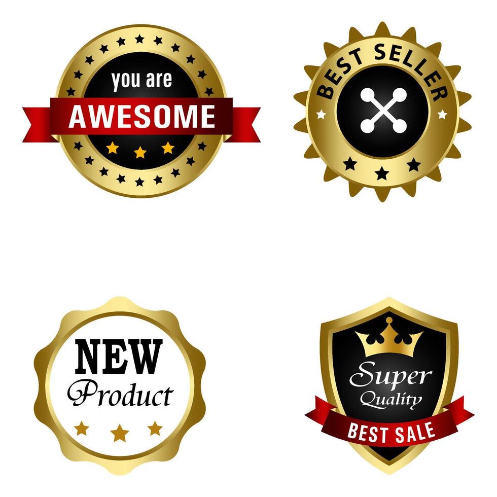 Set of Quality Badges and Labels Design Elements. Golden badge labels and laurel retro vintage collection. Emblem premium luxury logo in retro style template badges collection. vector