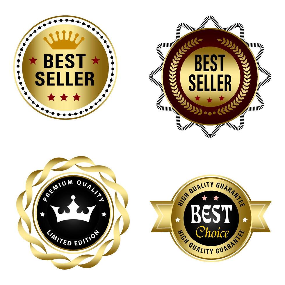 Set of Quality Badges and Labels Design Elements. Golden badge labels and laurel retro vintage collection. Emblem premium luxury logo in retro style template badges collection. vector