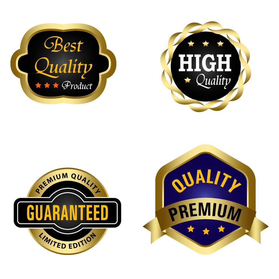 Set of Quality Badges and Labels Design Elements. Golden badge labels and laurel retro vintage collection. Emblem premium luxury logo in retro style template badges collection. vector