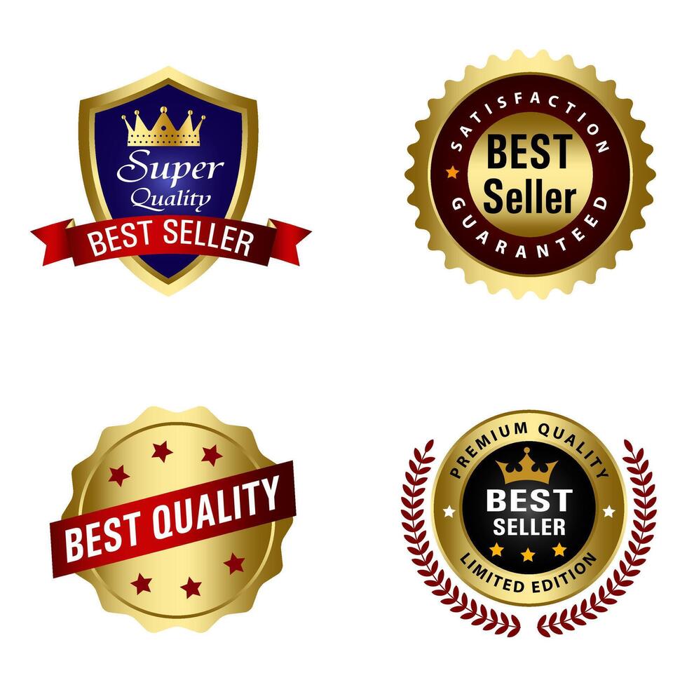 Set of Quality Badges and Labels Design Elements. Golden badge labels and laurel retro vintage collection. Emblem premium luxury logo in retro style template badges collection. vector