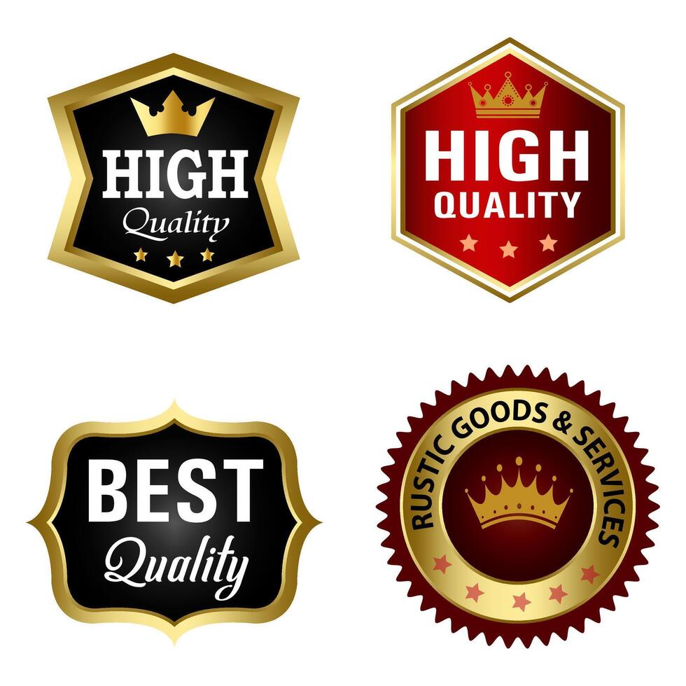 Set of Quality Badges and Labels Design Elements. Golden badge labels and laurel retro vintage collection. Emblem premium luxury logo in retro style template badges collection. vector