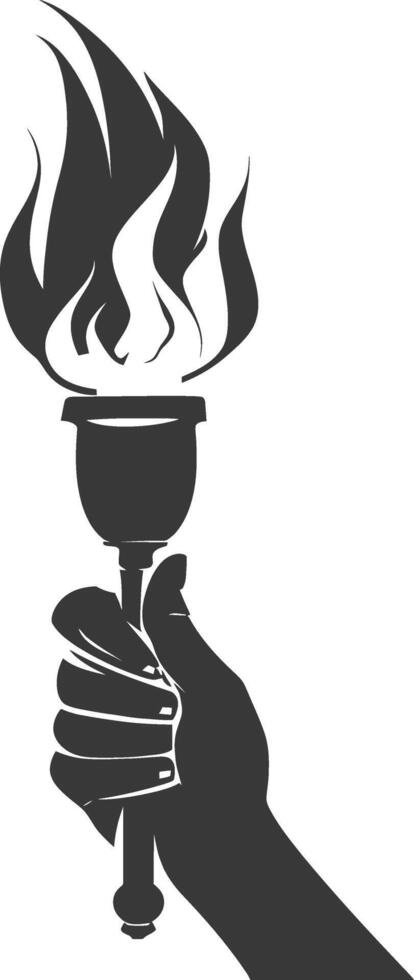 Silhouette hand holding burning torch black color only vector