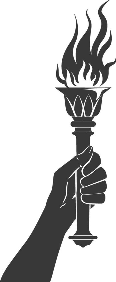 Silhouette hand holding burning torch black color only vector