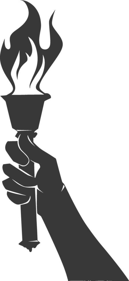 Silhouette hand holding burning torch black color only vector