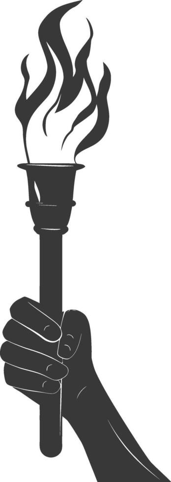 Silhouette hand holding burning torch black color only vector