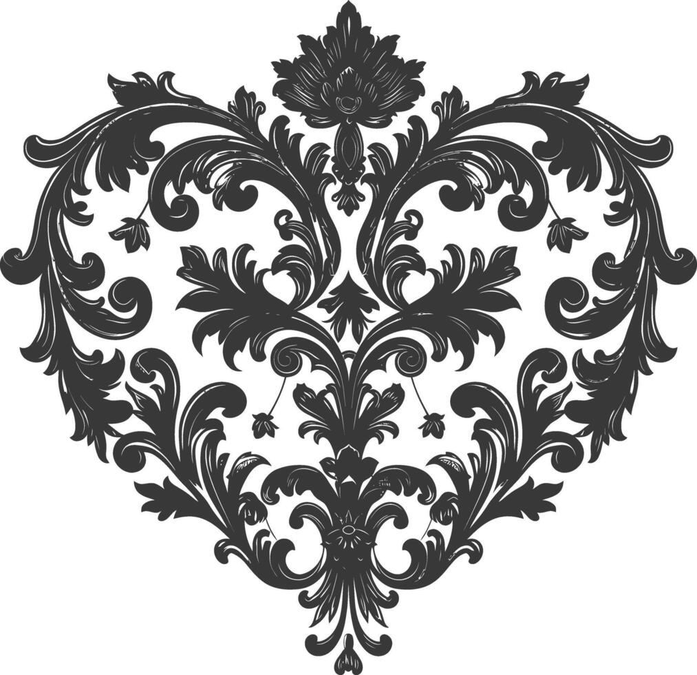 Silhouette Hearth shape Baroque ornament with filigree floral element black color only vector