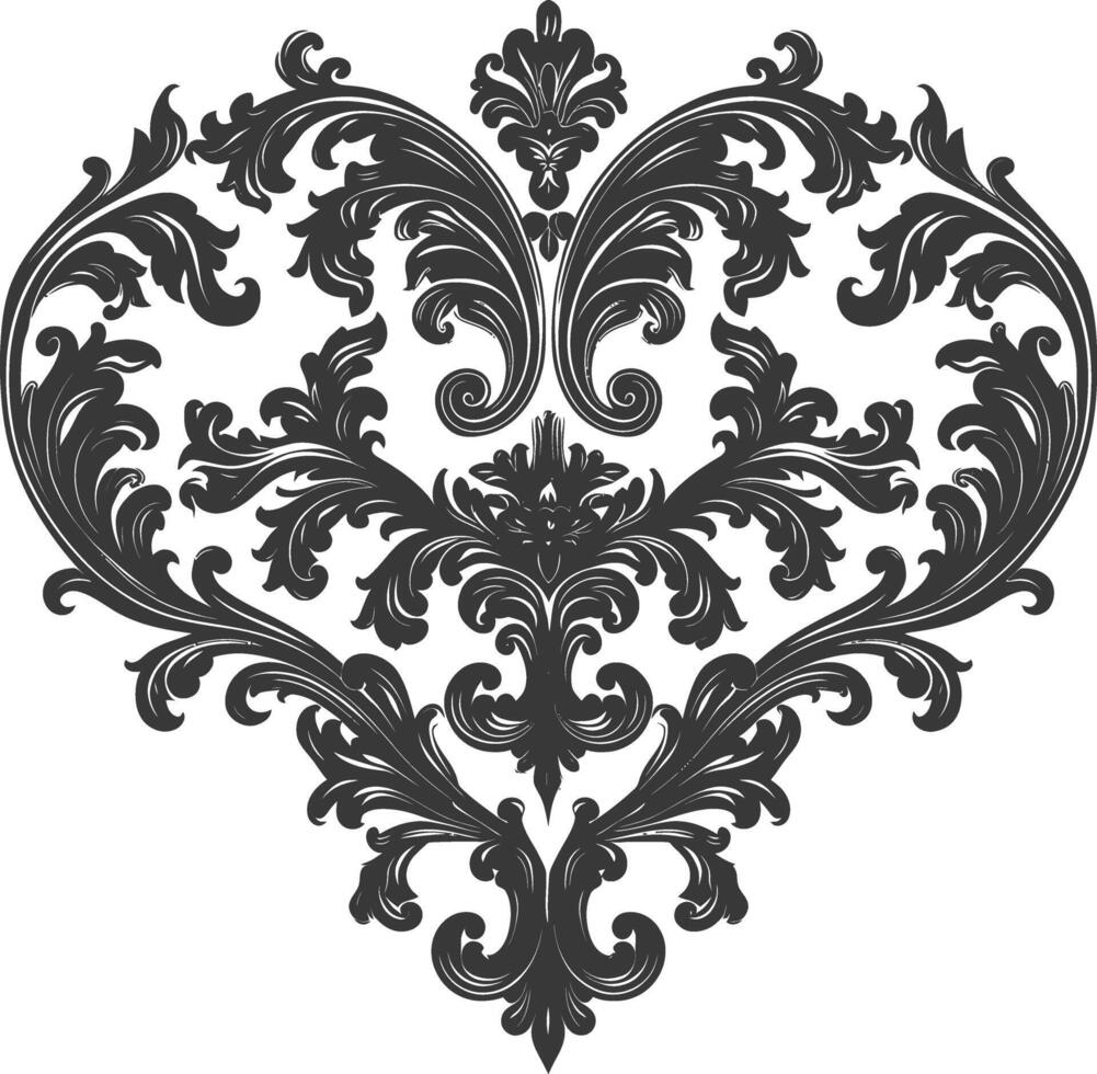 Silhouette Hearth shape Baroque ornament with filigree floral element black color only vector