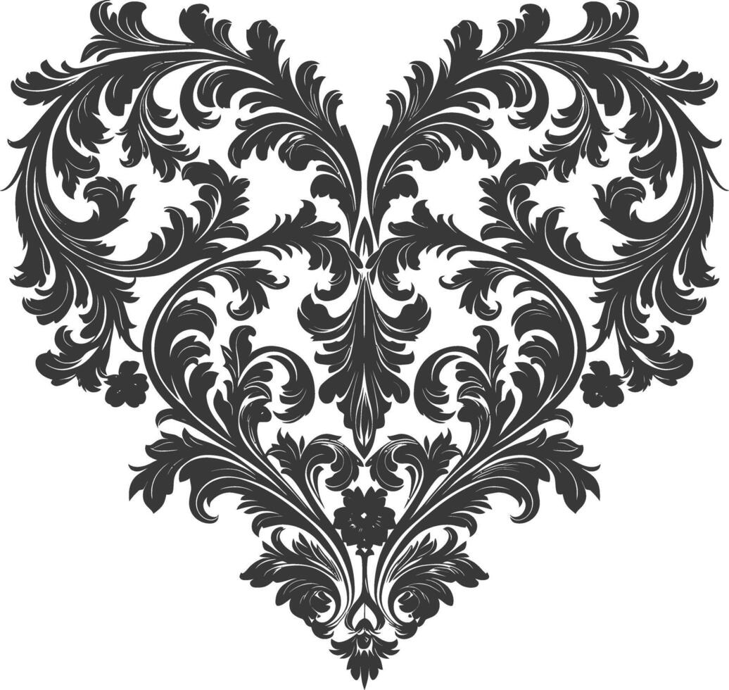 Silhouette Hearth shape Baroque ornament with filigree floral element black color only vector