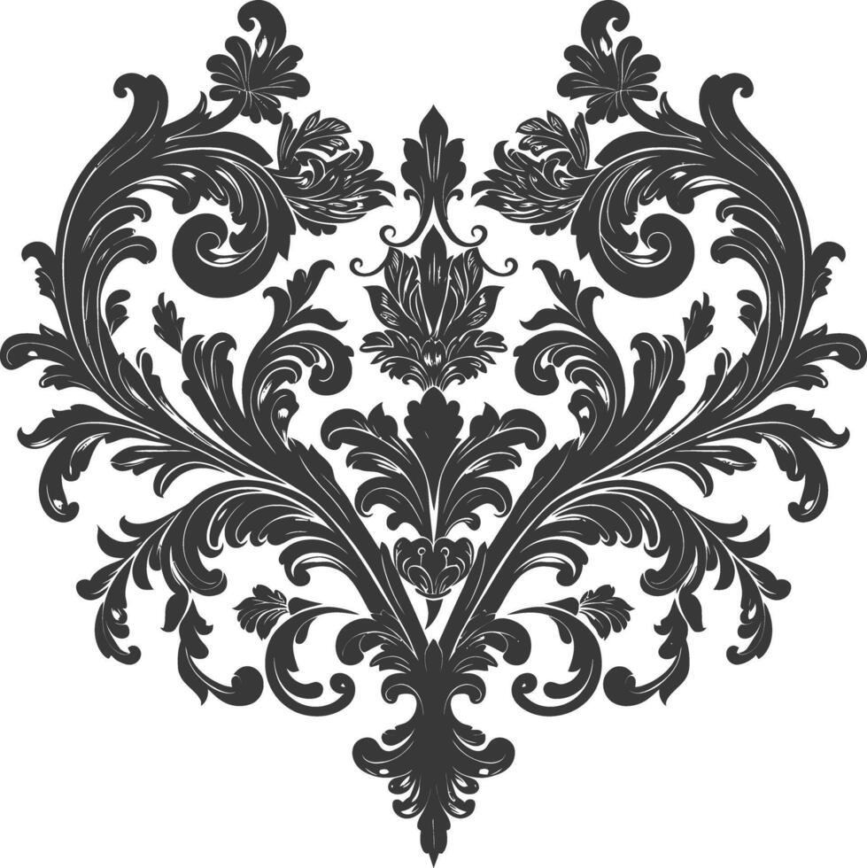 Silhouette Hearth shape Baroque ornament with filigree floral element black color only vector