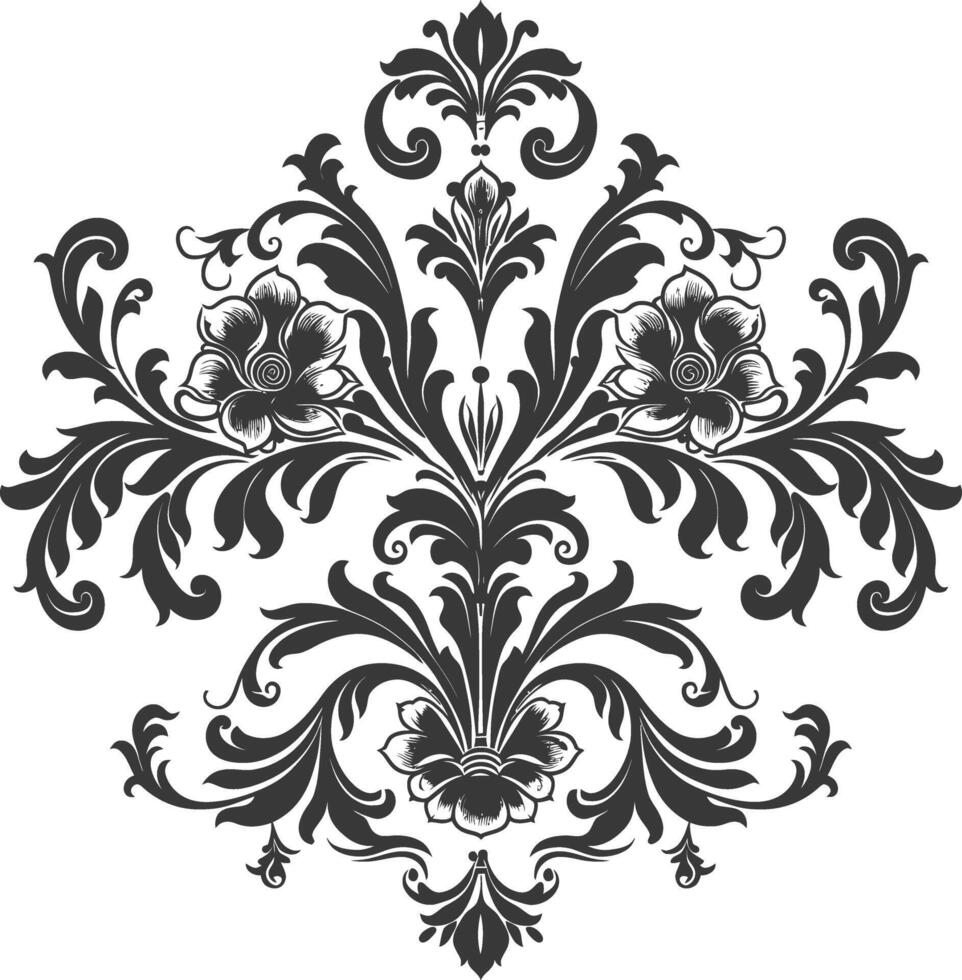 Silhouette Hearth shape Baroque ornament with filigree floral element black color only vector