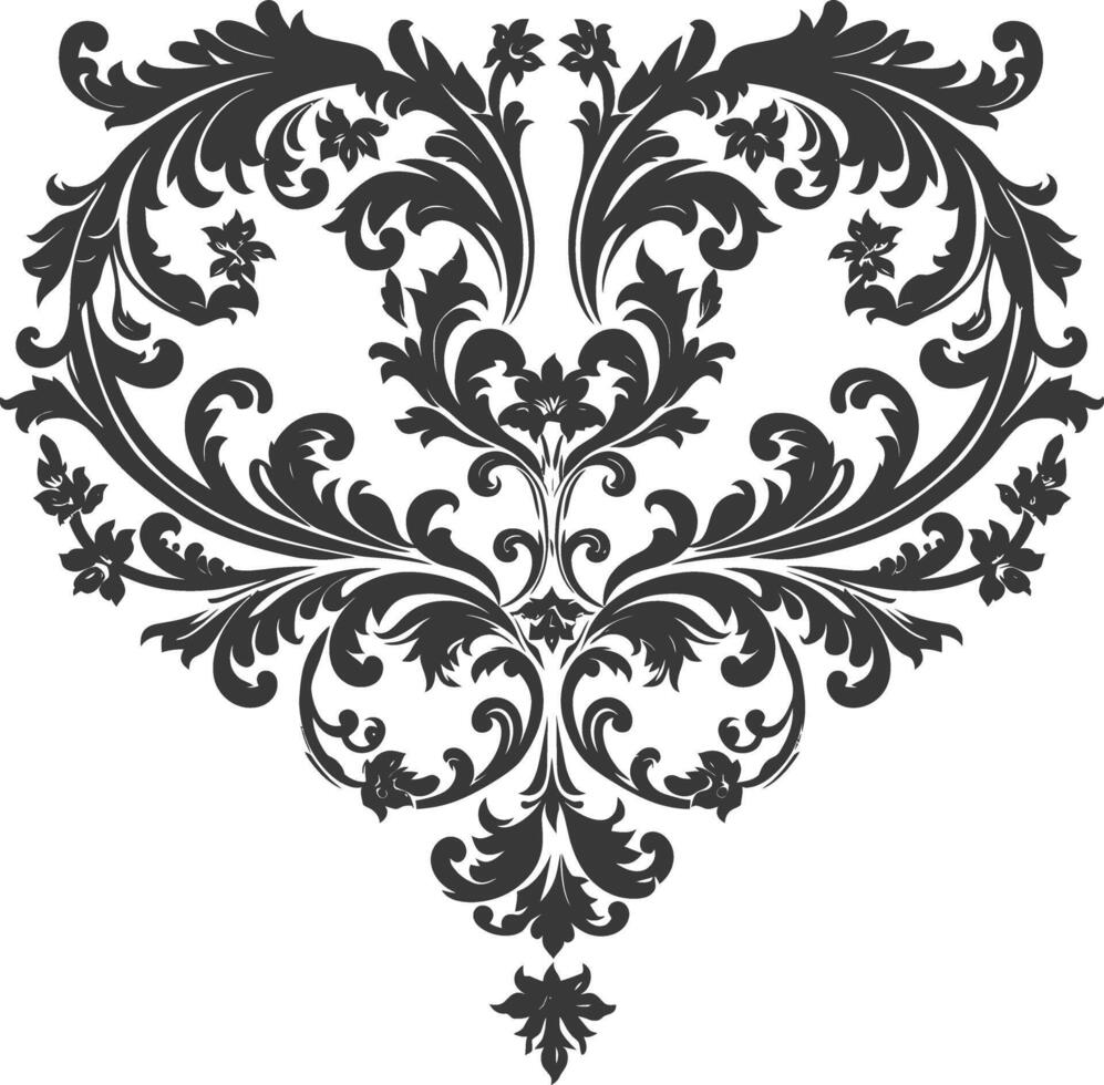 Silhouette Hearth shape Baroque ornament with filigree floral element black color only vector