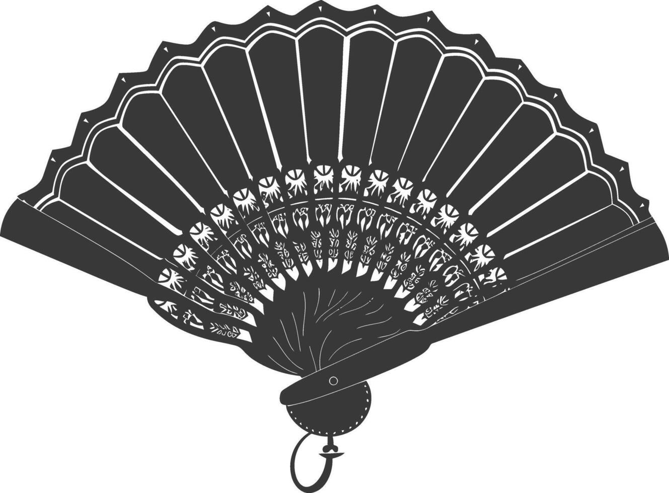 Silhouette classic handheld folding fan black color only vector