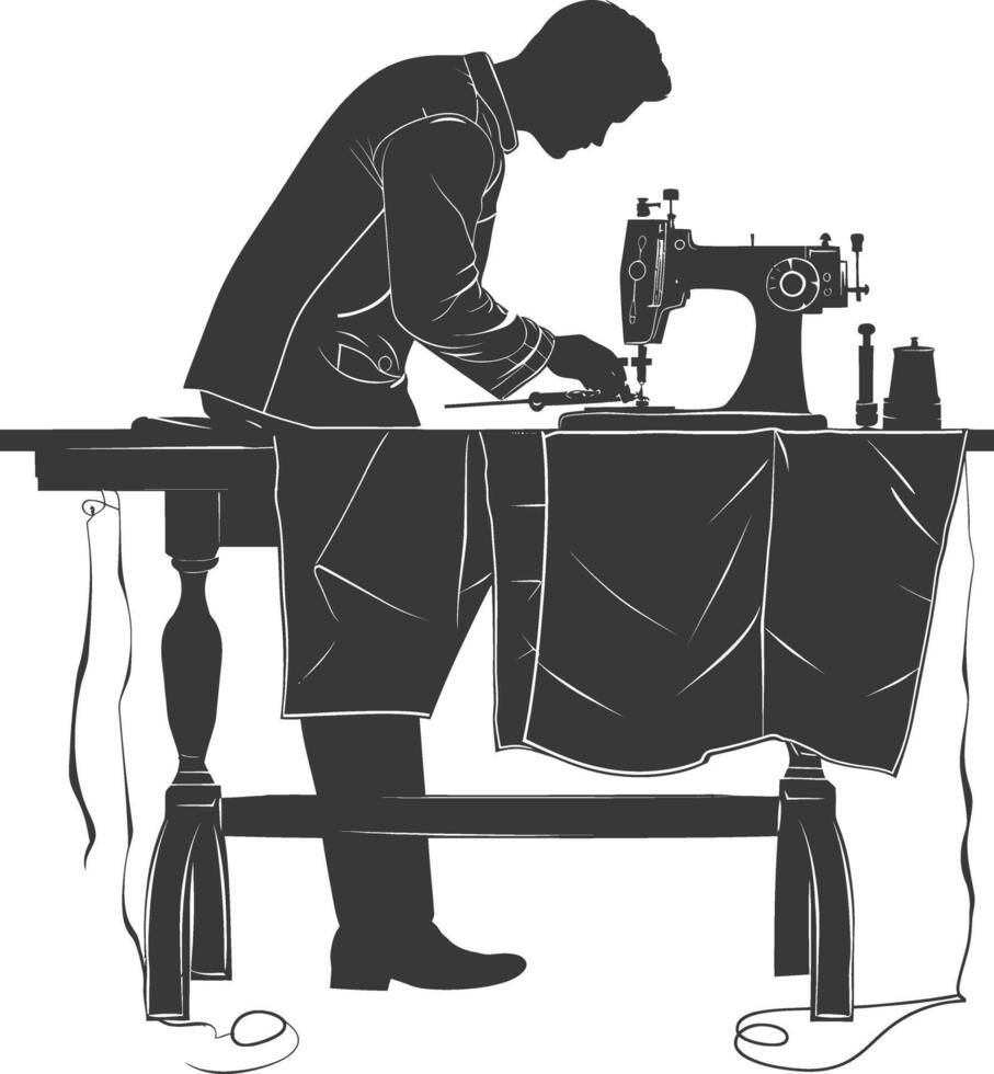 Silhouette clothes tailor in action full body black color only vector