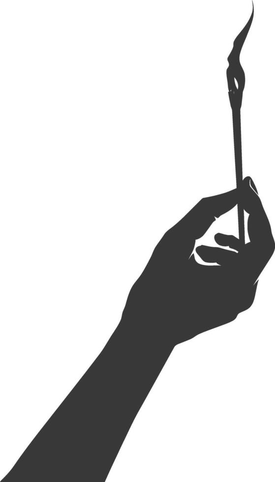 Silhouette hand holding burning match black color only vector