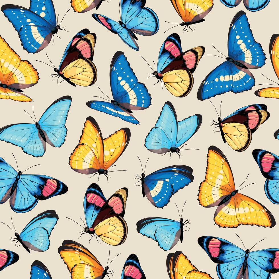 Seamless pattern with high detailed tropic butterflies vector