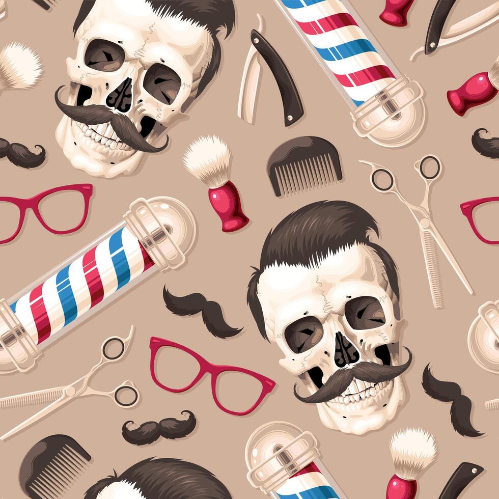 Seamless pattern with high detailed barber shop supplies vector