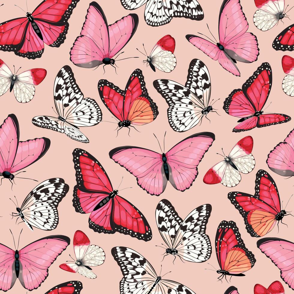 Seamless pattern with high detailed tropic butterflies vector