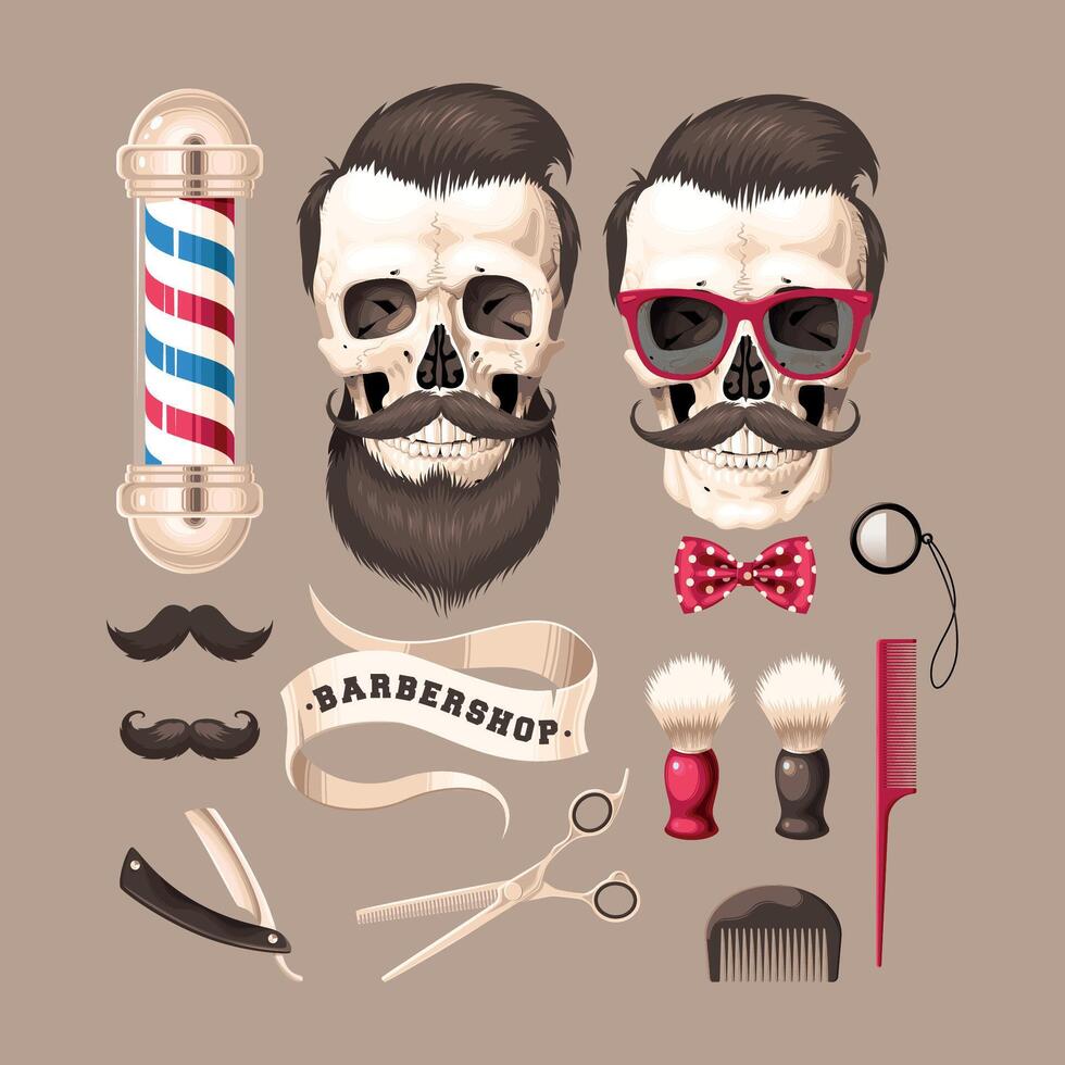 grande conjunto de alto detallado Barbero tienda ilustraciones vector