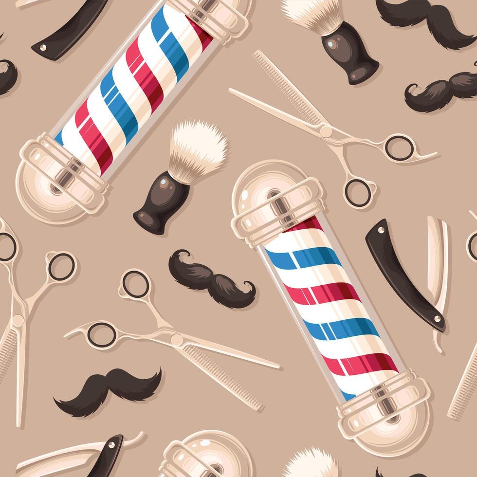 Seamless pattern with high detailed barber shop supplies vector