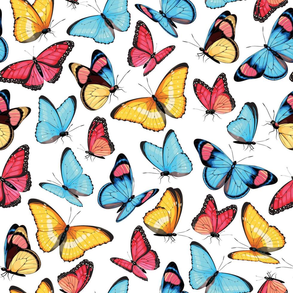 Seamless pattern with high detailed tropic butterflies vector