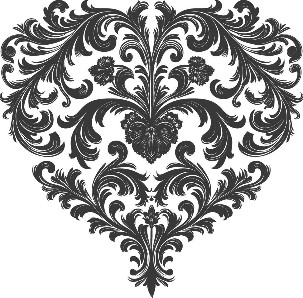 silueta hogar forma barroco ornamento con filigrana floral elemento negro color solamente vector