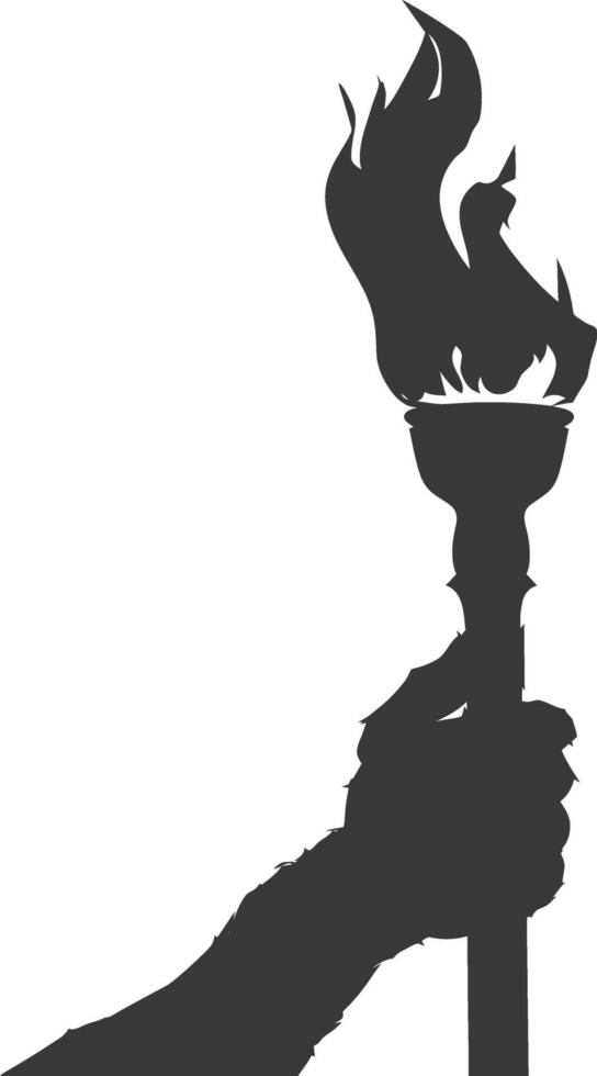 Silhouette hand holding burning torch black color only vector
