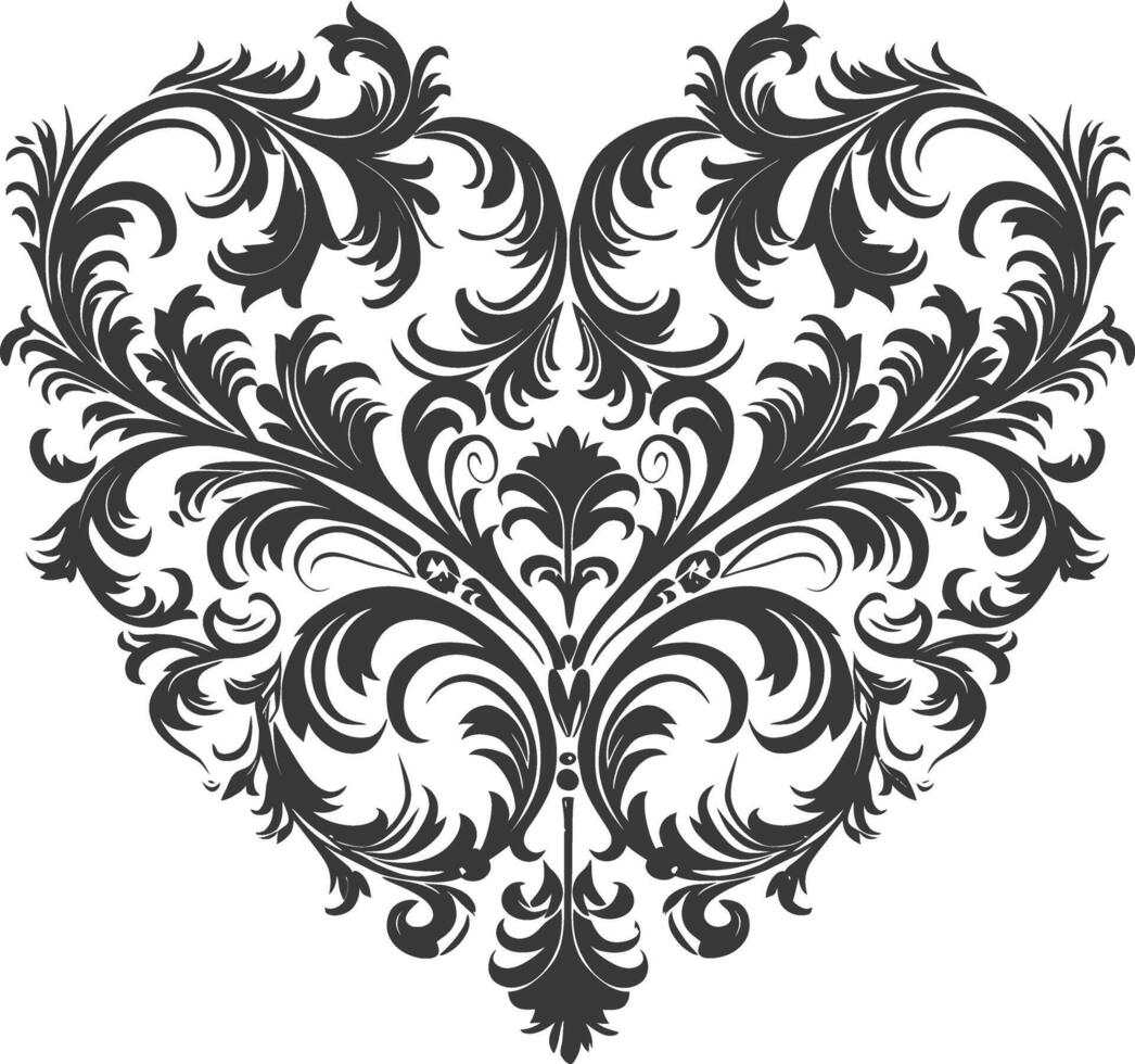 Silhouette Hearth shape Baroque ornament with filigree floral element black color only vector