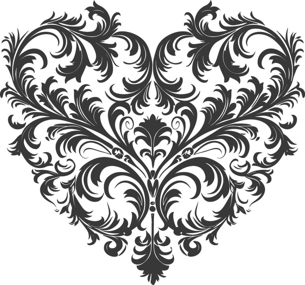 Silhouette Hearth shape Baroque ornament with filigree floral element black color only vector