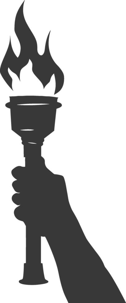 Silhouette hand holding burning torch black color only vector